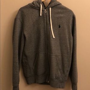 Grey zip-ip sweater with hoodie